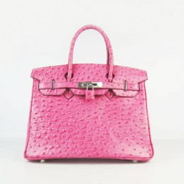 Hermes Birkin 30Cm Ostrich Stripe Handbags Rose Silver